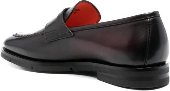Santoni almond-toe leather penny loafers Red