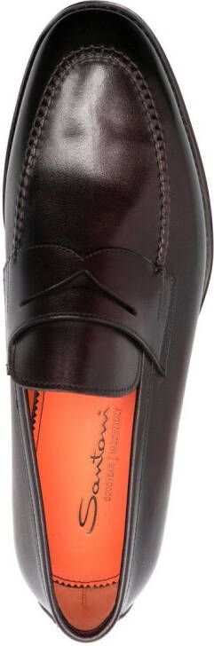 Santoni almond-toe leather penny loafers Red