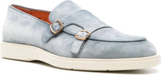 Santoni almond-toe suede monk shoes Blue