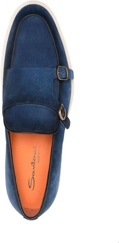 Santoni almond-toe suede monk shoes Blue