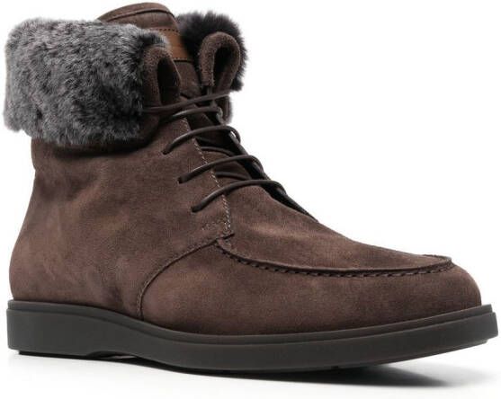 Santoni ankle fur-trim detail boots Brown