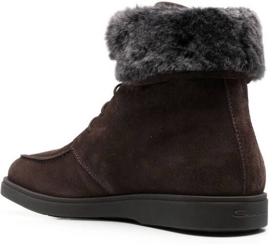 Santoni ankle fur-trim detail boots Brown