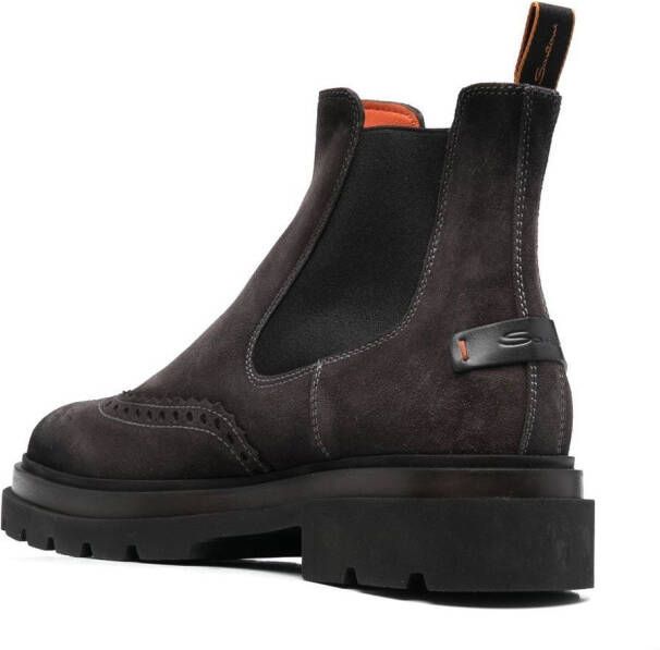 Santoni brogue-detail suede boots Grey