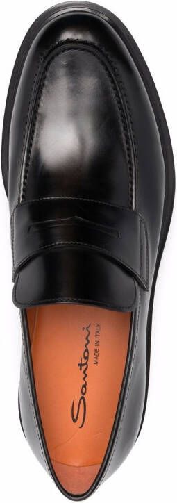 Santoni brushed leather penny loafers Black