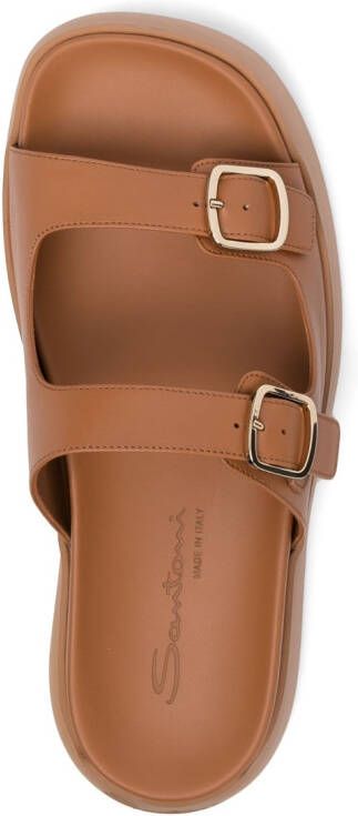 Santoni buckle-detail leather slides Brown