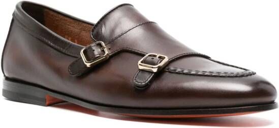 Santoni buckle-fastening leather monk shoes Brown
