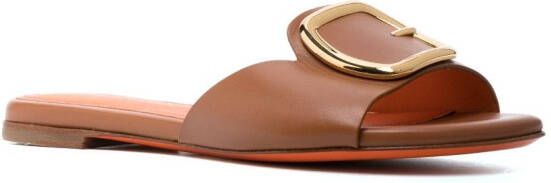 Santoni buckle leather slides Brown