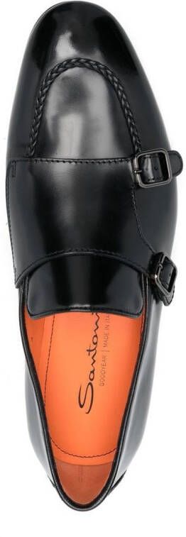 Santoni buckled-leather monk shoes Black