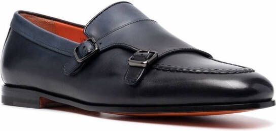 Santoni buckled leather monk shoes Black