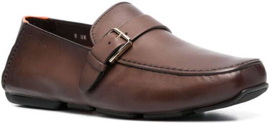 Santoni buckled leather monk shoes Brown