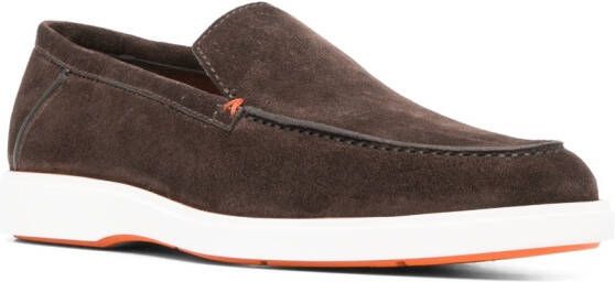 Santoni calf-suede almond-toe loafers Brown