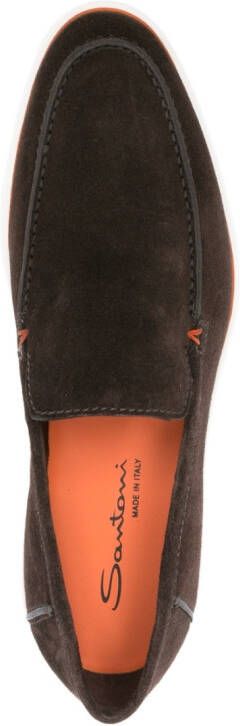 Santoni calf-suede almond-toe loafers Brown