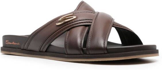 Santoni crossover-straps leather sandals Brown
