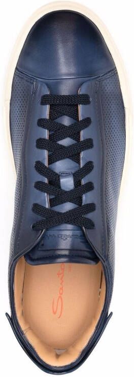 Santoni debossed-logo leather sneakers Blue