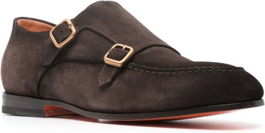 Santoni decorative-buckle leather monk shoes Brown