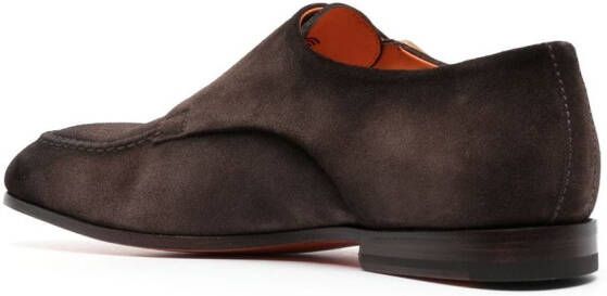 Santoni decorative-buckle leather monk shoes Brown