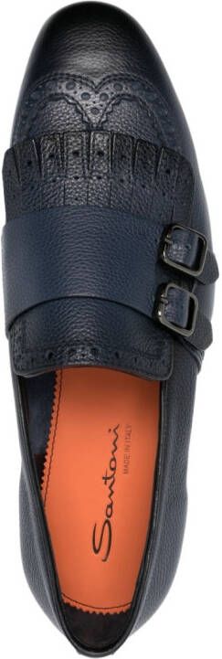 Santoni decorative-stitching leather monk shoes Blue