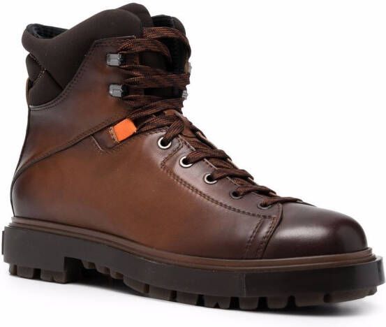 Santoni distressed lace-up mountain boots Brown