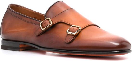 Santoni Dolorous almond-toe monk shoes Brown