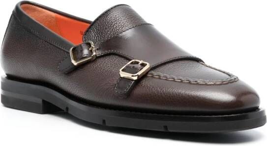 Santoni Dong leather monk shoes Brown