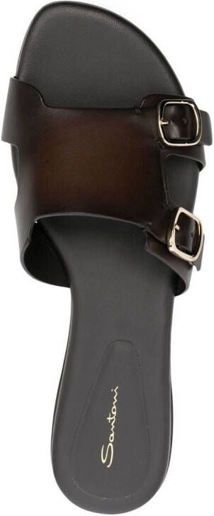 Santoni double-buckle calf-leather sandals Brown