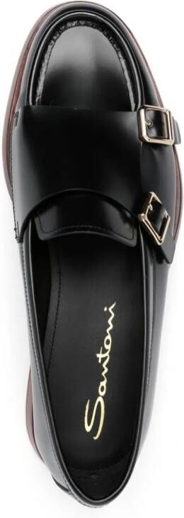 Santoni double-buckle leather loafers Black