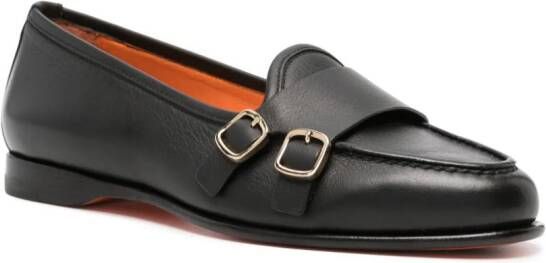 Santoni double-buckle leather loafers Black
