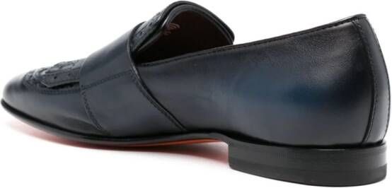Santoni double-buckle leather loafers Blue
