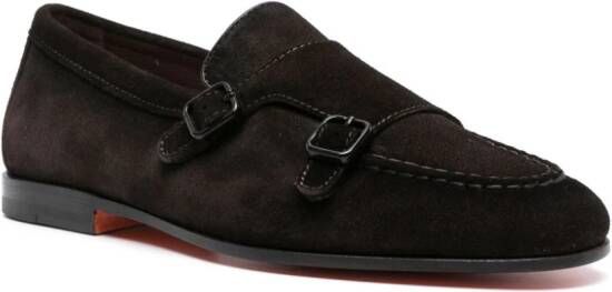 Santoni double-buckle leather loafers Brown