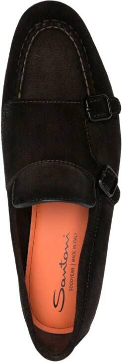 Santoni double-buckle leather loafers Brown