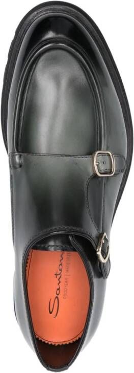 Santoni double-buckle leather loafers Green