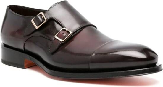 Santoni double-buckle leather loafers Red