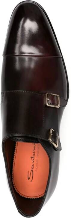 Santoni double-buckle leather loafers Red
