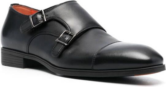 Santoni double-buckle leather monk shoes Black