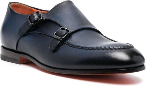 Santoni double-buckle leather monk shoes Blue