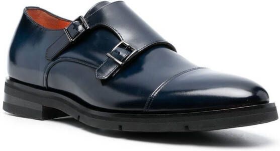 Santoni double-buckle leather monk shoes Blue