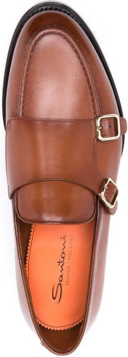 Santoni double-buckle leather monk shoes Brown