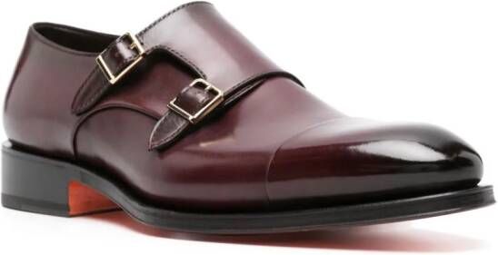 Santoni double-buckle leather monk shoes Red