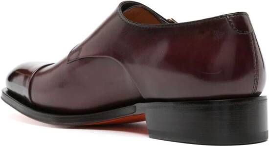 Santoni double-buckle leather monk shoes Red