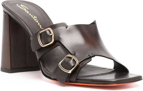 Santoni double-buckle leather mules Brown