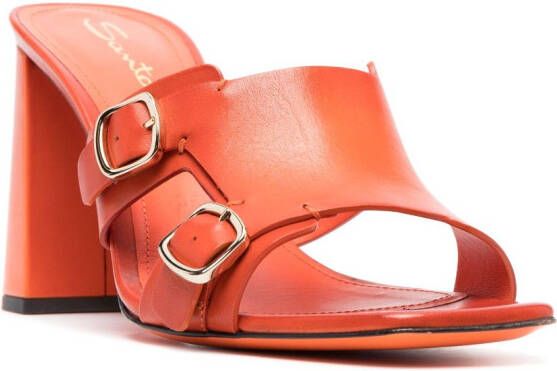 Santoni double-buckle leather mules Orange