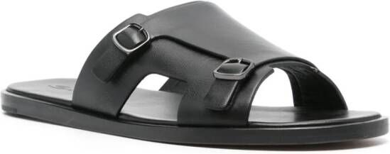 Santoni double-buckle leather sandals Black