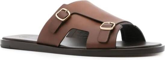 Santoni double-buckle leather sandals Brown
