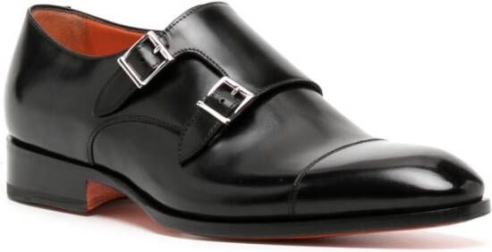 Santoni double-buckle leather shoes Black