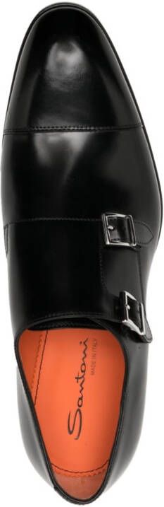 Santoni double-buckle leather shoes Black