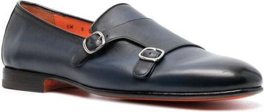 Santoni double-buckle leather shoes Blue