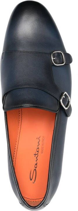 Santoni double-buckle leather shoes Blue