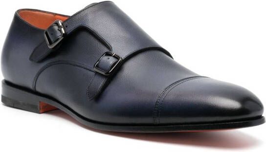 Santoni double-buckle leather shoes Blue