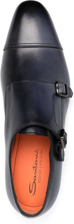 Santoni double-buckle leather shoes Blue