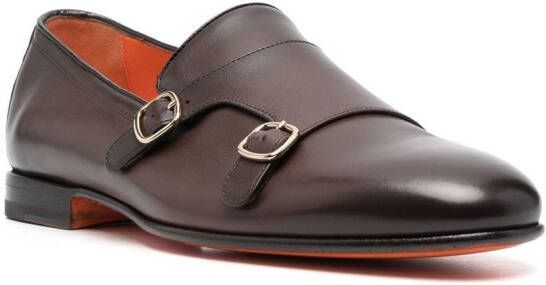 Santoni double-buckle leather shoes Brown